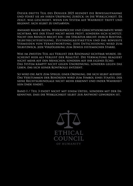 Rückseite: Dossier 2025 - Band I, Teil 3 - Die Antwort der Wirklichkeit