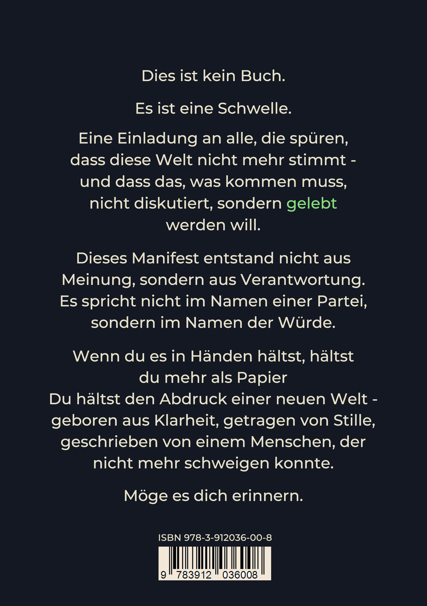 Rückseite: Das Manifest